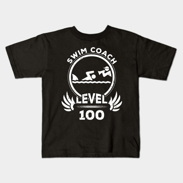 Level 100 Swim Coach Swimming Trainer Gift Kids T-Shirt by atomguy